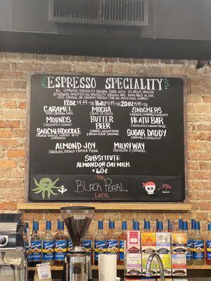 Specialty coffee menu