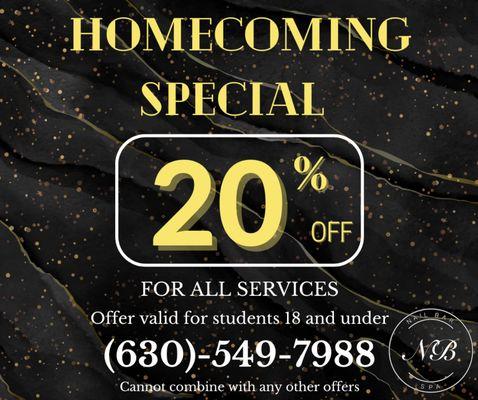 Home coming special for limited times only