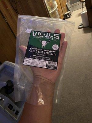 Open package of Vigil's Beef Jerky.