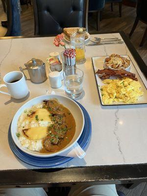 Shrimp and grits and farms breakfast