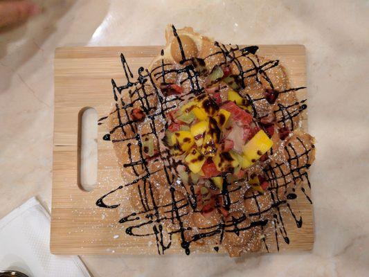 Waffle topped with fruit