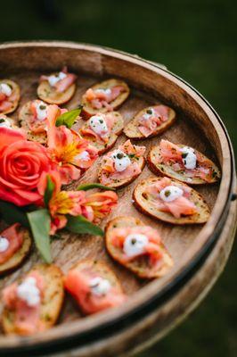 Salmon with Creme Fraiche on Toasted Crostini