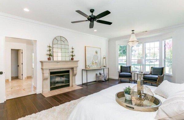 Bedroom decor in one of our staged homes.