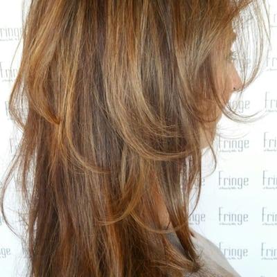 Brunette with carmel accent highlights