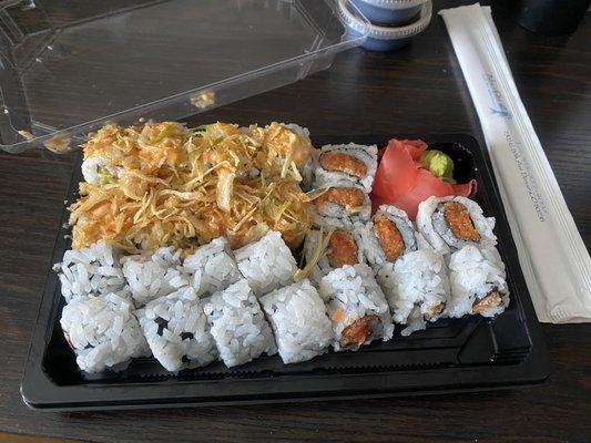 CLOCKWISE: Spicy Crunch California Roll, Spicy Salmon Roll & Philadelphia Roll