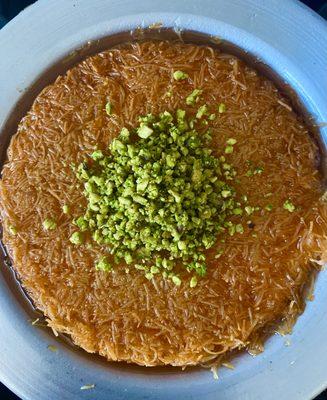 A Halaloğlu original recipe for kunefe. A delectable combination of fresh phyllo dough, cheese, and simple syrup.