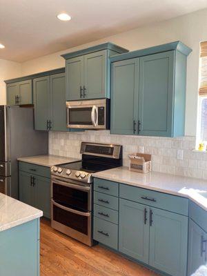 New kitchen cabinet color, drawers, doors, handles.  Very happy with the results