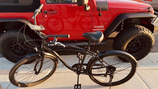 my new bike in front of my Jeep