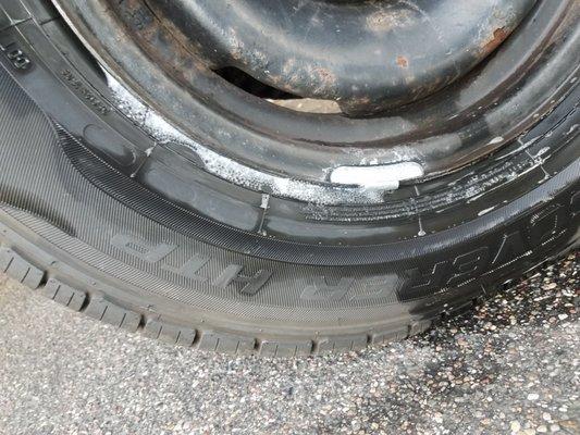 air leaking out of tire bead with soapy water