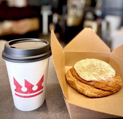 Pour over (Guatemala) & "cinnamon roll" (kinda cheating that it's a croissant w/ cream cheese frosting but still mighty tasty :p)