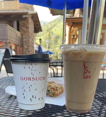 Cafe Mocha. Iced Latte with Lavender. Cranberry Apricot Scone