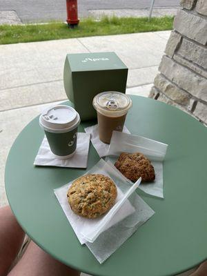 Our yummy scones. Left cheddar scone right date and fig scone