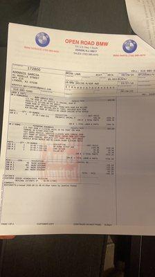 Itemized bill for repairs