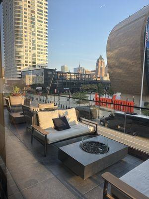 Fire tables outside, and right across from the Fiserv Forum