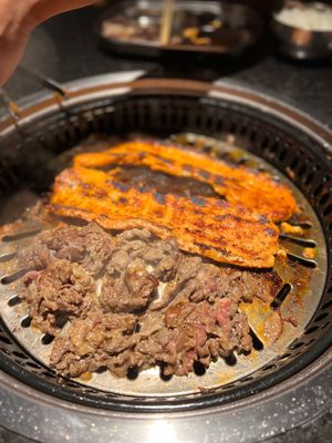 Spicy pork belly and soy garlic pork bulgogi