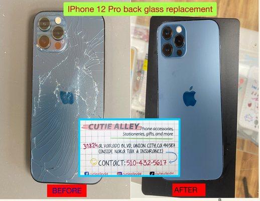 IPhone 12 Pro back glass replacement.
TAT: 5 hours
Wireless charging/ MagSafe functions/ Flashlight/ Back Camera full functional.