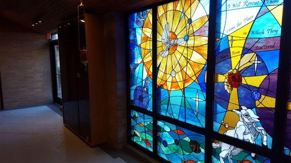 Stained Glass juxtaposed with the Columbarium