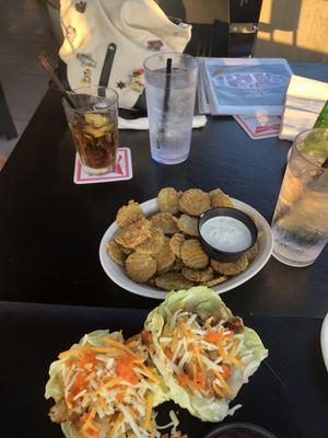 Chicken lettuce wraps comes with 4 & fried pickles both very good