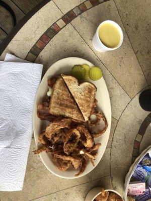 blt, onion rings, corn nuggets