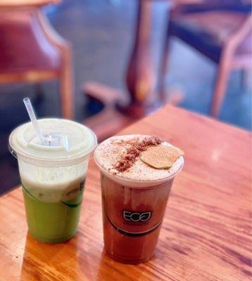 [Customized] Green juice; Pecan Apple Crisp Cold Brew. Yumm