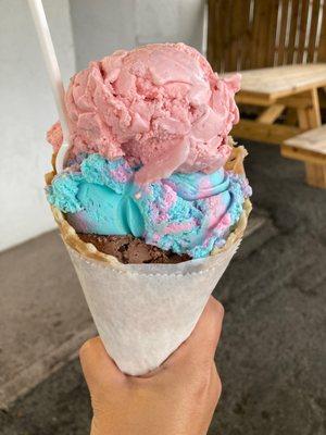 Medium size in waffle cone - 3 scoops!