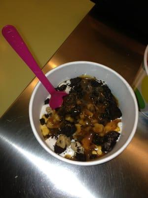 Banana's Foster and Butter Pecan FroYo topped with many things! :)