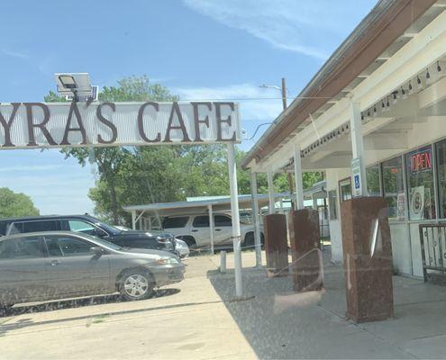 Exterior--old drive in expanded into a cafe