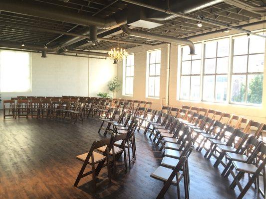 Hold your wedding ceremony at the Arbor Loft, this is one of the ways we can set up your ceremony.