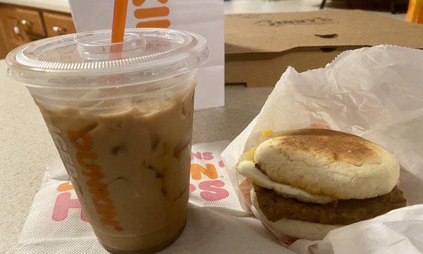 New Iced Tiger Latte and Turkey Sausage Egg and Cheese with English Muffin