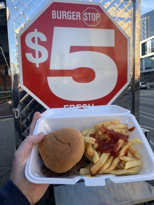 $5 Burger's  burger, fries, and drink combo for $7