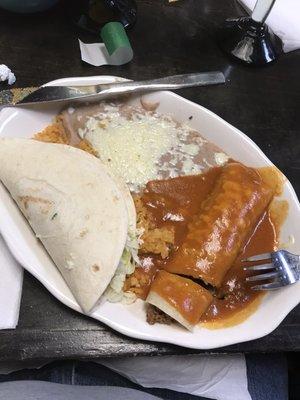 Taco, Enchilada, Rice and beans