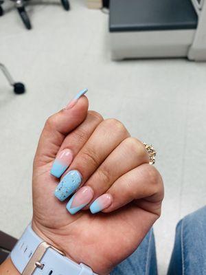 Baby blue & light pink coffin shape nails