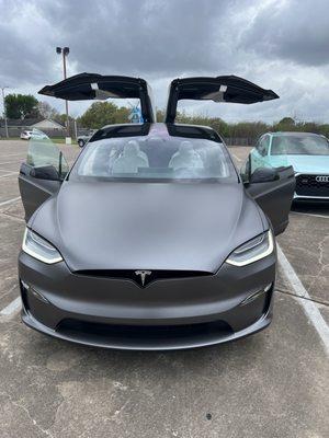 Satin Dark Grey Wrap for Tesla Model X Plaid