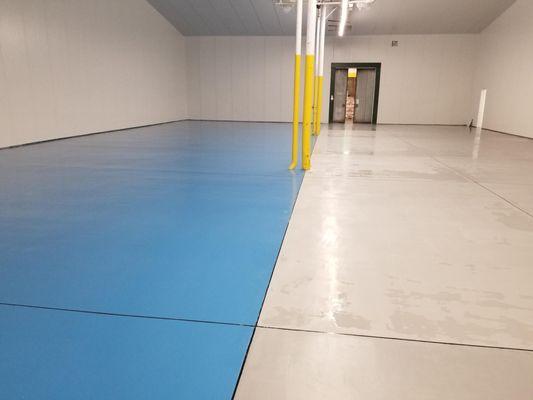 Urethane cement with blue urethane top coat