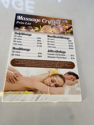 Massage prices