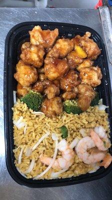 Orange chicken with chicken fried rice