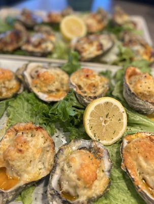 Grilled oysters - Crab Parmesan style.