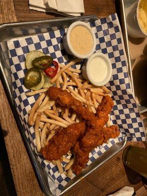 Chicken Tenders tossed in Buffalo