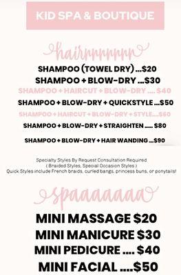 Hair and Spa Price Menu