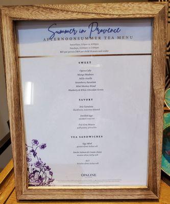 Afternoon Summer Tea Menu