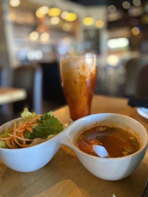 Salad and Soup plus Thai Tea