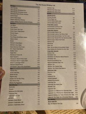 Ale House Whiskey  List