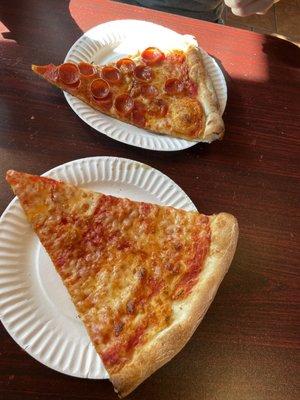 Plain slice and pepperoni slices