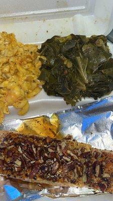 Maple Pecan Salmon ,Cheesiest Mac and glamorous greens