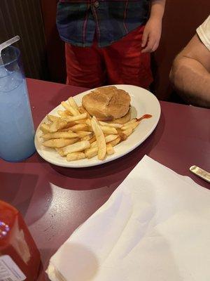 Kid's cheeseburger and fries. Kid approved.