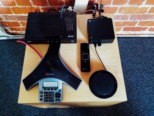 Conference room setup complete with a Polycom AND Chromebox for Meetings