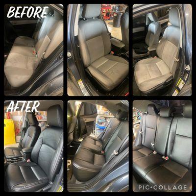 2014 Toyota Corolla- All seats reupholstered from Cloth to Black Vinyl with Driver seat foam repair.