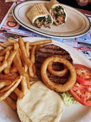 Burger with fries and burger wrap