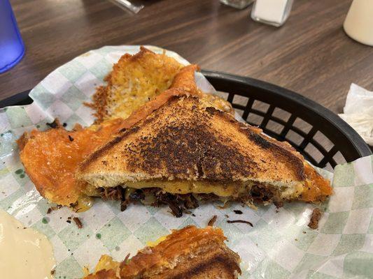 Grilled Cheese Toaster with chopped brisket