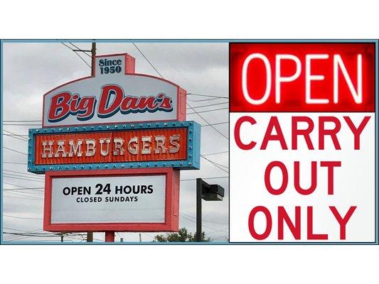 We heard your requests to stay open and we'll be here for you, but with carry out only to comply with state regulations.